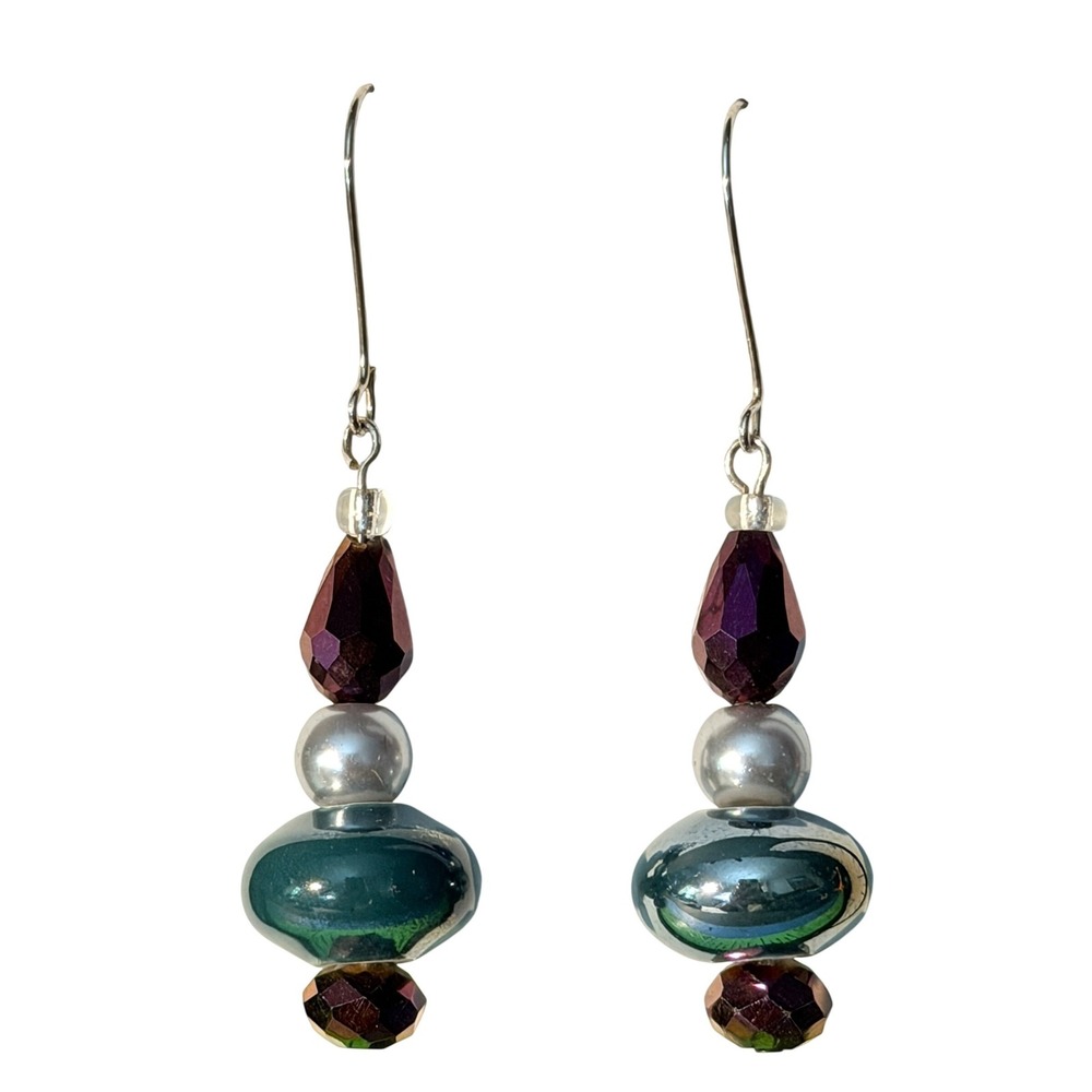 Handmade Iridescent‎ Glass Bead Drop Dangle Earrings Stephanie Aune Artist